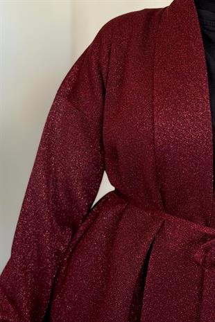 İnfinito Simli Kuşaklı Triko Takım Bordo