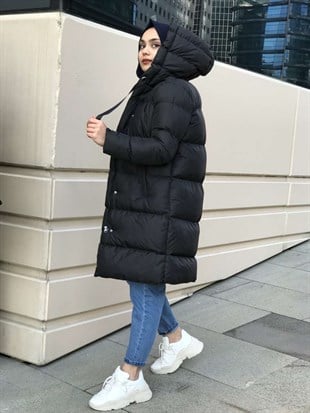 İpli Şişme Mont 78609 Siyah