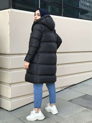 İpli Şişme Mont 78609 Siyah