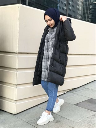 İpli Şişme Mont 78609 Siyah