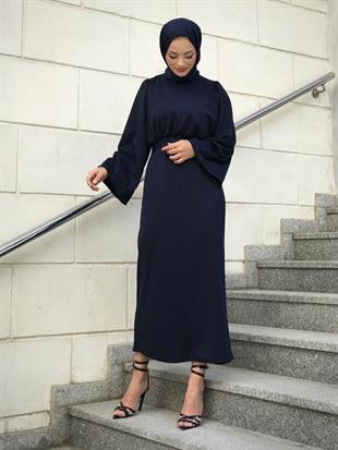 İspanyol Kol Kalem Kesim Elbise Lacivert
