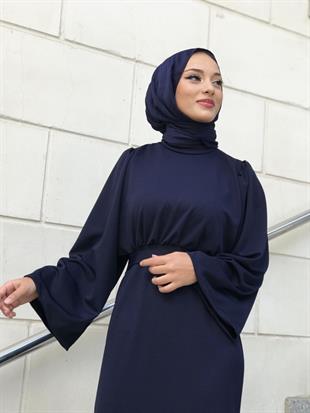İspanyol Kol Kalem Kesim Elbise Lacivert