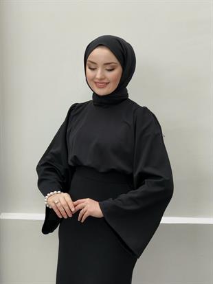 İspanyol Kol Kalem Kesim Elbise Siyah