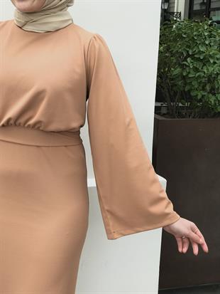 İspanyol Kol Kalem Kesim Elbise SütlüKahve