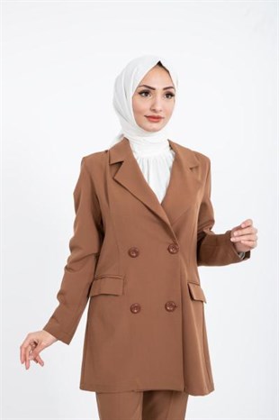 İspanyol Paça Ceketli Takım Kahverengi