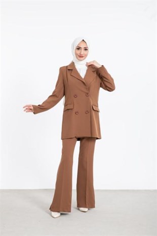 İspanyol Paça Ceketli Takım Kahverengi