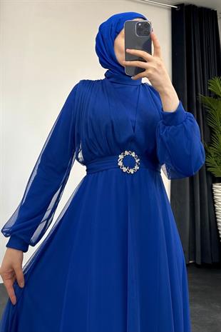 İvanka Tokalı Tül Abiye Saks