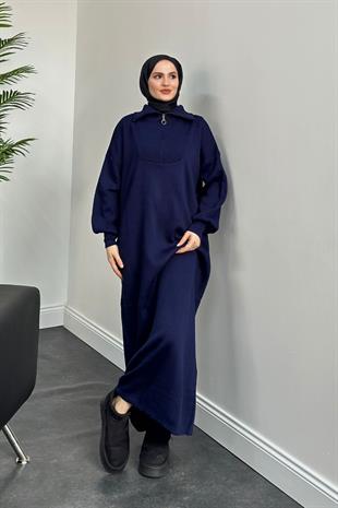 Jairo Fermuarlı Oversize Triko Elbise Lacivert