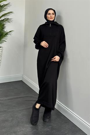 Jairo Fermuarlı Oversize Triko Elbise Siyah