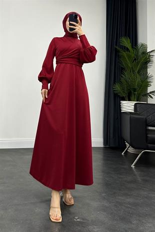 Jasmin Drapeli Elbise Bordo