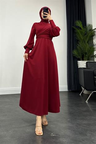 Jasmin Drapeli Elbise Bordo