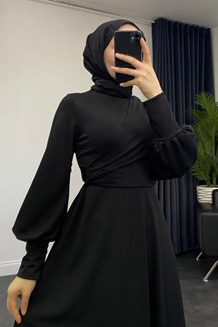 Jasmin Drapeli Elbise Siyah
