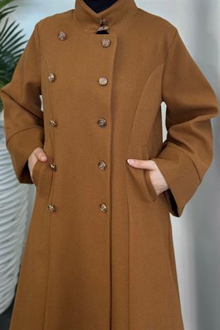 Jeremiah Hakim Yaka Düğmeli Astarlı Kaban Taba