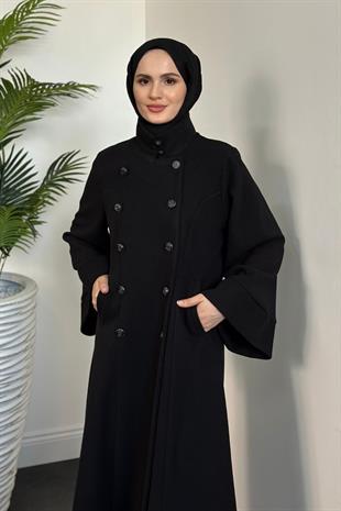 Jeremiah Hakim Yaka Düğmeli Astarlı Kaban Siyah