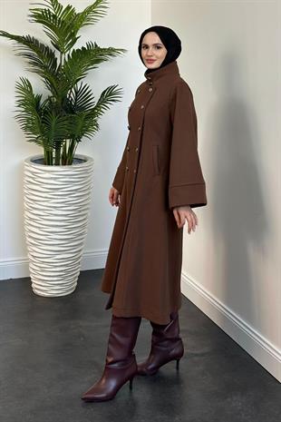 Jeremiah Hakim Yaka Düğmeli Astarlı Kaban Kahverengi