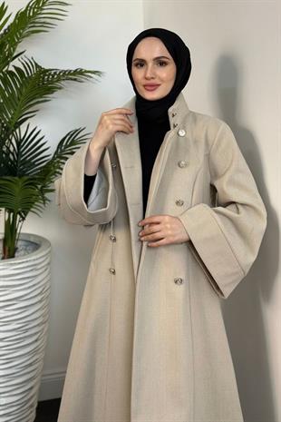 Jeremiah Hakim Yaka Düğmeli Astarlı Kaban Krem