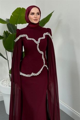 Jezabel Taşlı Balık Abiye Bordo