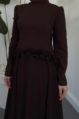 Jolienne Beli Gül Detaylı Abiye Kahverengi