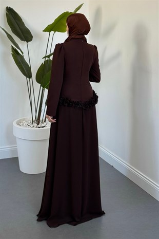 Jolienne Beli Gül Detaylı Abiye Kahverengi