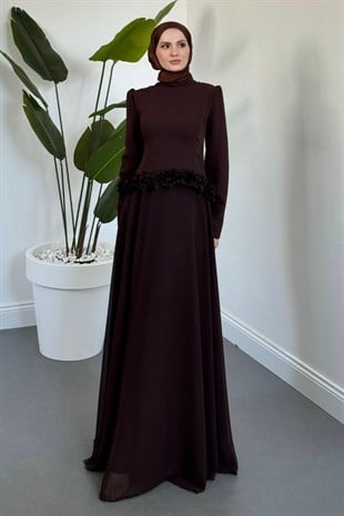Jolienne Beli Gül Detaylı Abiye Kahverengi