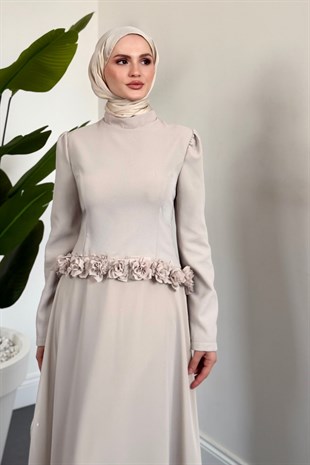 Jolienne Beli Gül Detaylı Abiye Taş