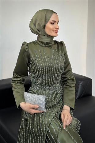 Julia Taşlı Tafta Abiye Haki