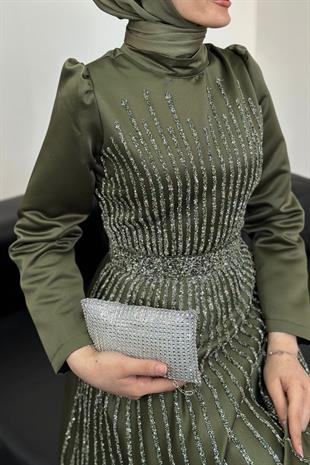 Julia Taşlı Tafta Abiye Haki