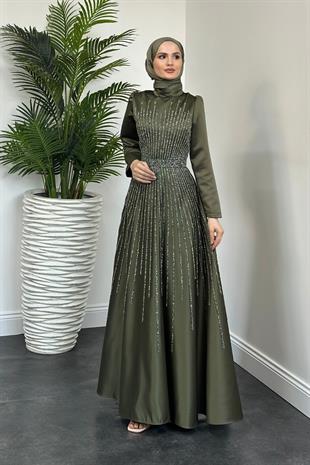 Julia Taşlı Tafta Abiye Haki