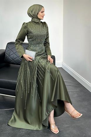 Julia Taşlı Tafta Abiye Haki