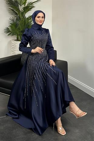Julia Taşlı Tafta Abiye Lacivert