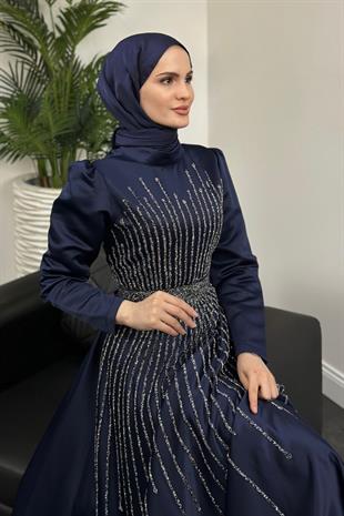 Julia Taşlı Tafta Abiye Lacivert