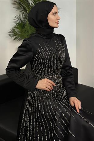 Julia Taşlı Tafta Abiye Siyah