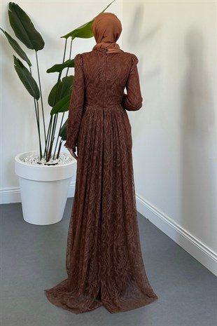 Juliet Noir Korse Detay Dantel Abiye Bakır