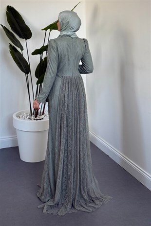Juliet Noir Korse Detay Dantel Abiye Mint