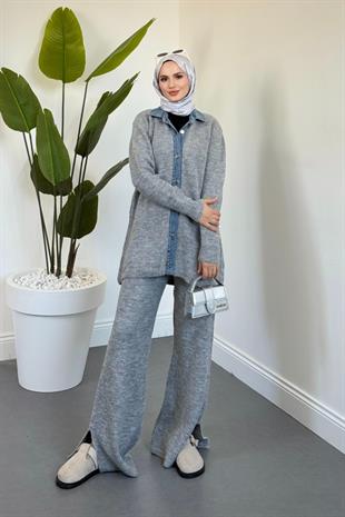 Kai Kot Geçişli Triko Takım Gri