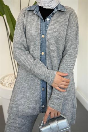 Kai Kot Geçişli Triko Takım Gri