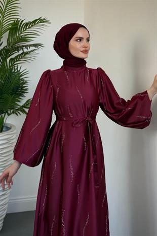 Kaitlyn Taşlı Abiye Bordo