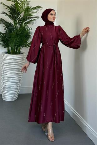 Kaitlyn Taşlı Abiye Bordo