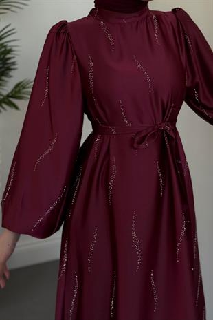 Kaitlyn Taşlı Abiye Bordo