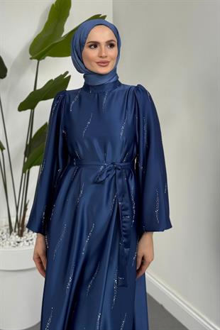 Kaitlyn Taşlı Abiye İndigo