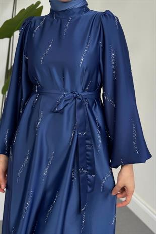 Kaitlyn Taşlı Abiye İndigo