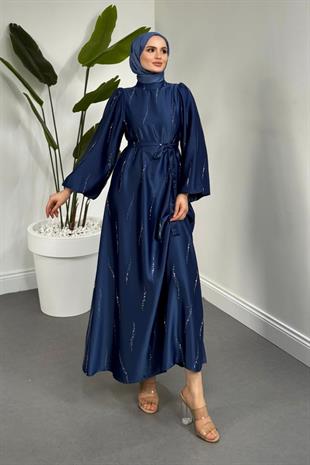Kaitlyn Taşlı Abiye İndigo