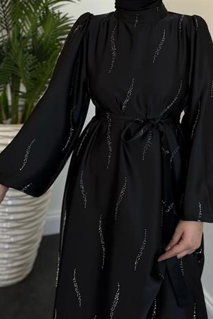 Kaitlyn Taşlı Abiye Siyah