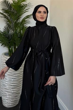 Kaitlyn Taşlı Abiye Siyah