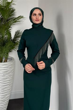 Kalia Püsküllü Kalem Elbise Zümrüt