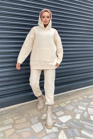 Kanguru Cepli Kapitone Takım Ekru