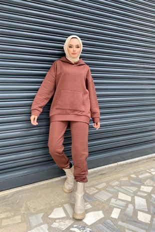 Kanguru Cepli Kapitone Takım Kahverengi