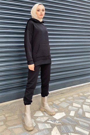 Kanguru Cepli Kapitone Takım Siyah