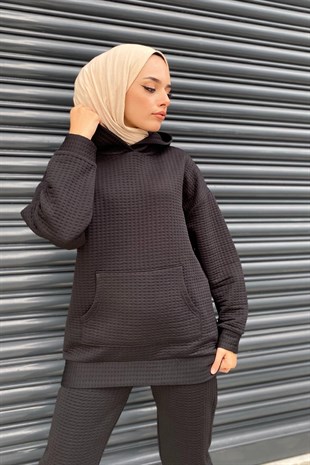 Kanguru Cepli Kapitone Takım Siyah