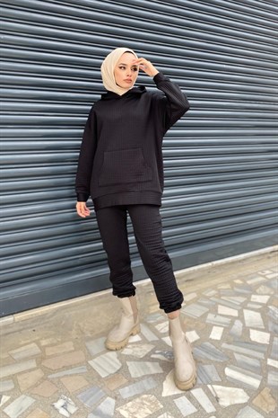 Kanguru Cepli Kapitone Takım Siyah